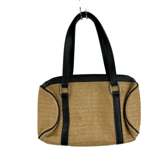 Maxx New York Womens Shoulder Bag Purse Beige Straw & Leather Dual Handle - Picture 2 of 9